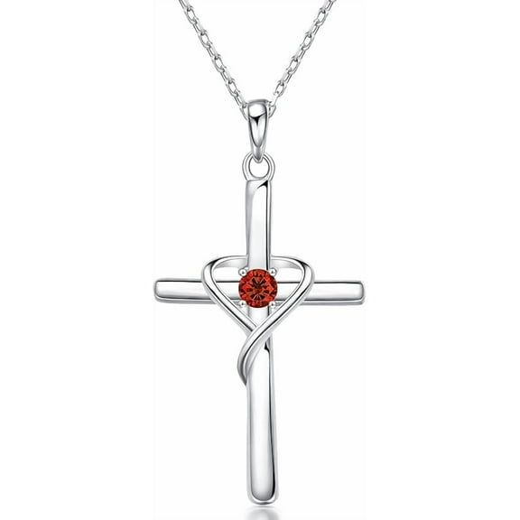 925 Sterling Silver Cross Necklace for Women Men 14K Gold Plated Birthstone Necklaces 5A CZ Rose Gold Necklace for Easter or Christmas