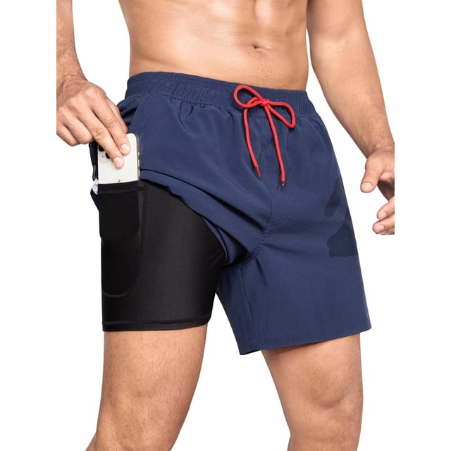 Bañador SILKWORLD para hombre con forro de compresión, color azul marino