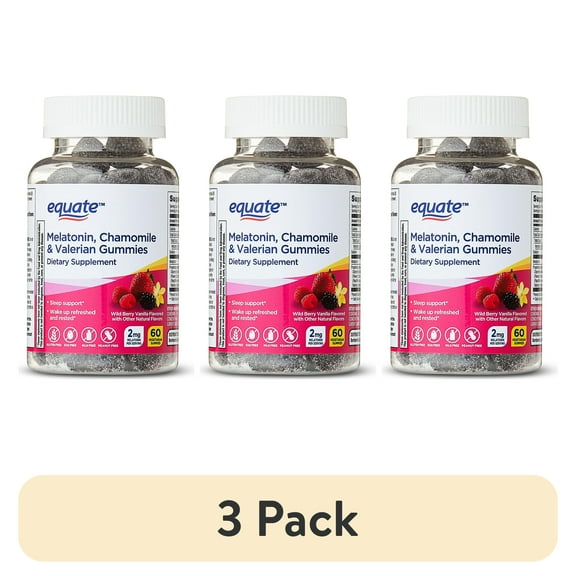 (3 pack) Equate Melatonin, Chamomile & Valerian Gummies Dietary Supplement, Wild Berry Vanilla Flavor, 60 Count