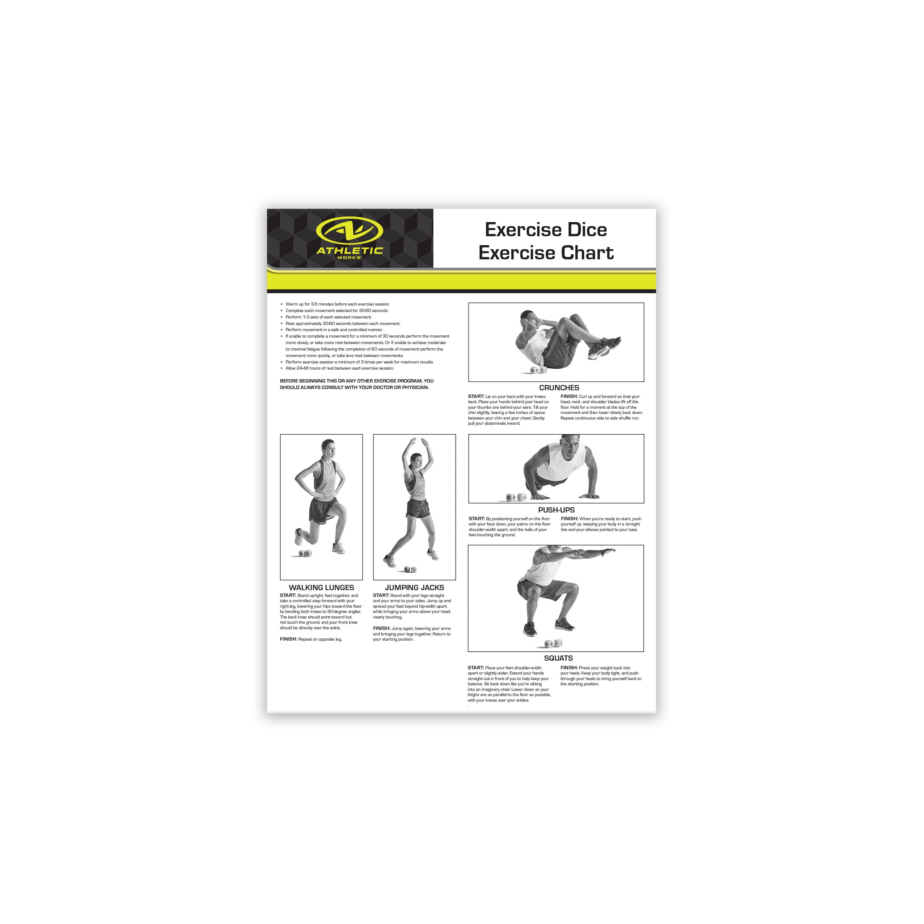Athletic Works Exercise Workout Dice, 6-Sided, Foam, 2 Count, Yellow, Adult, 2 Count, Ages 18+
