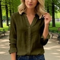 thumbnail image 2 of Long Sleeve Button Down Shirt for Women Blouse Casual Solid Color Cardigan Top for Daily Wear Round V Neck Green XXXXL, 2 of 4