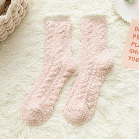 

Baywell 1 Pair Fuzzy Socks for Women Warm Cozy Slipper Socks Casual Microfiber Fluffy Socks Christmas Gifts Home Sleeping Socks Pink