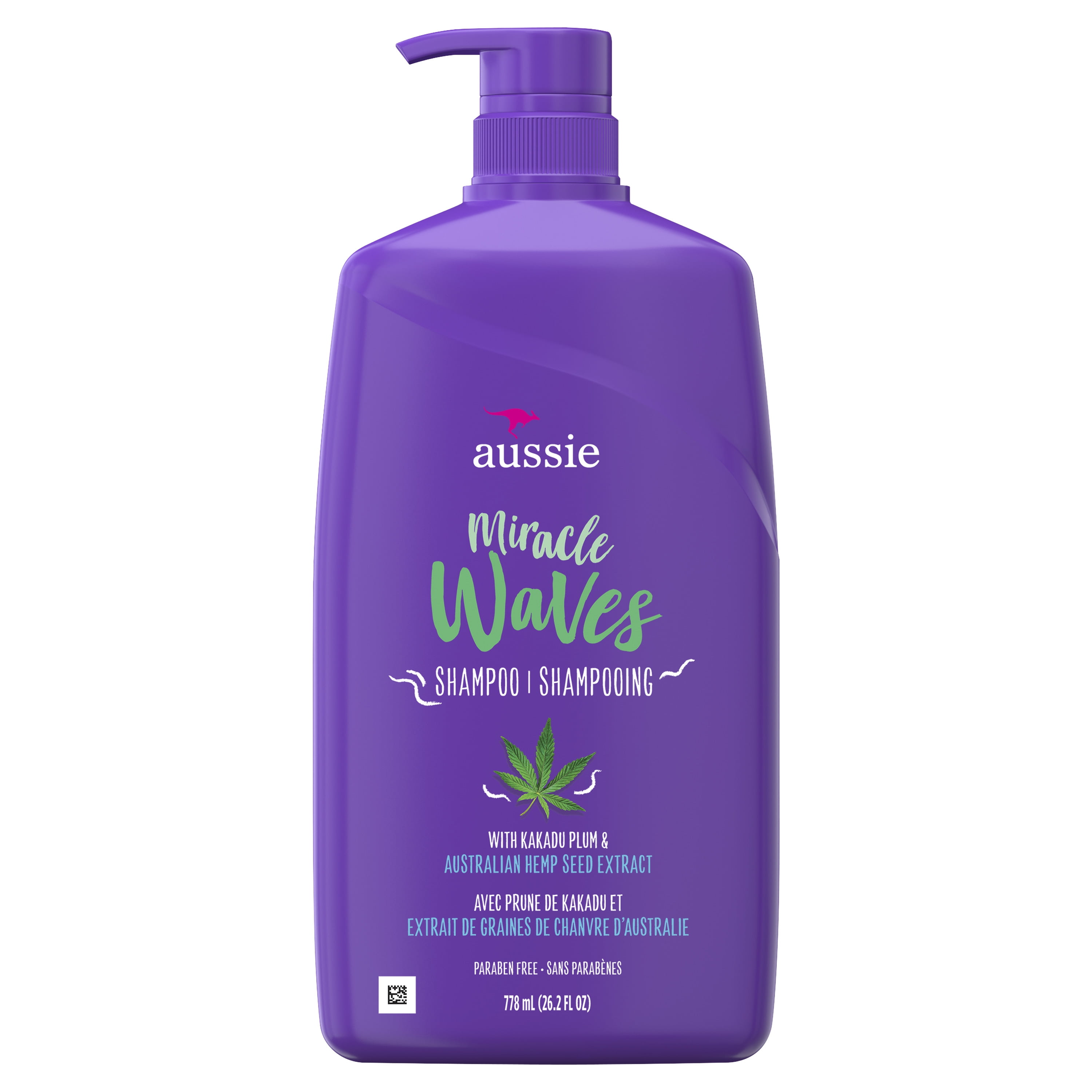 Aussie Miracle Waves Shampoo with Hemp Seed, Paraben Free, 26.2 oz