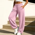 thumbnail image 5 of Evdexr Sweatpants for Women Solid Drawstring Elastic Waist Pants Barrel Baggy Wide Leg Comfy Trousers Trendy Comfortable Soft Joggers with Pockets Pink S, 5 of 6