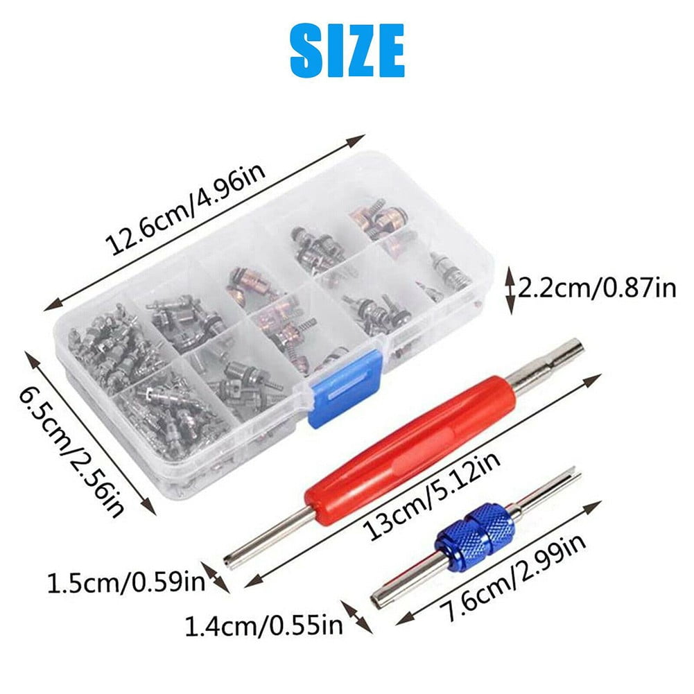 102X R134A Car A/C Air Conditioning Valve Cores Auto Air Con Tool Kit 1/4" 5/16"