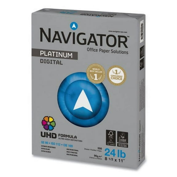Navigator Platinum Paper, 99 Bright, 24 lb Bond Weight, 8.5 x 11, White, 500 Sheets/Ream, 5 Reams/Carton (NPL11245R)