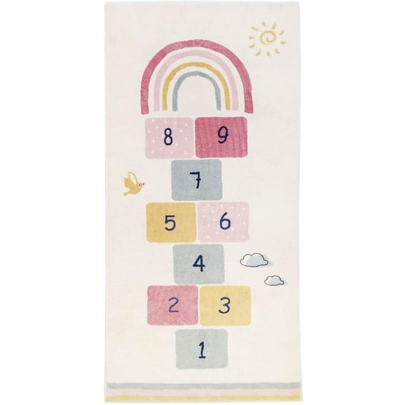 HiiARug Tapis pour Enfants Marelle 27"x63 Pouces Tapis de Jeu Amusant et Éducatif Tapis de Sol Arc-en-Ciel Doux et Durable Tapis de Jeu pour Chambre, Salle de Jeux, Crèche, Cadeau pour Filles et Garçons