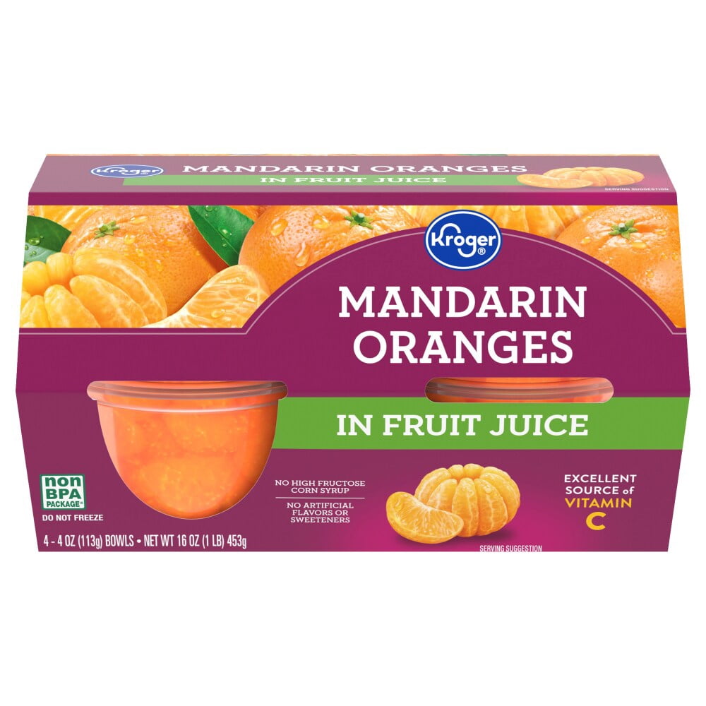 Kroger Mandarin Orange Cups in 100% Juice 4 ct / 4 oz - 3 Pack