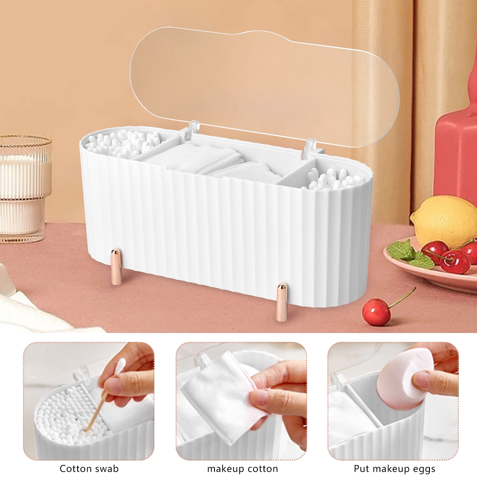 DOULAMI Makeup Organizer Storage Containers Cotton Swab Dispenser 3