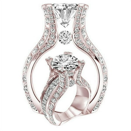 Luxury Women Copper Plated Platinum Inlaid Zircon Imitation Diamond Ring