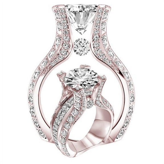 Luxury Women Copper Plated Platinum Inlaid Zircon Imitation Diamond Ring