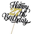 thumbnail image 5 of Cake Topper Leetaivie 27.º Cumpleaños Negro y Dorado con Brillo, 5 of 5