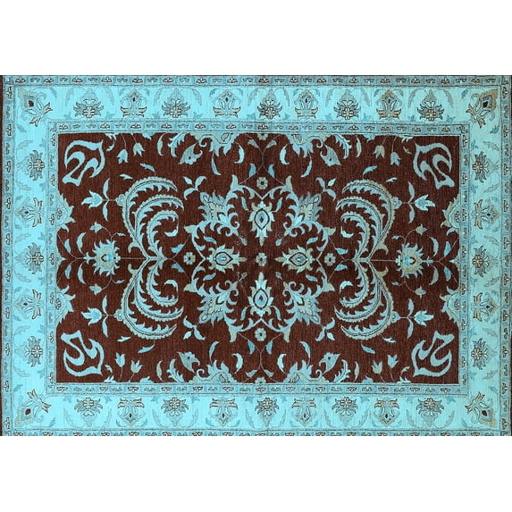Ahgly Company Indoor Rectangle Oriental Light Blue Industrial Area Rugs, 8' x 10'