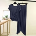 thumbnail image 2 of Wenini Women’s Solid Color Short Sleeve Casual Loungewear Set with Draped Top Loose Skirt Plus Size Pajama Set, 2 of 5