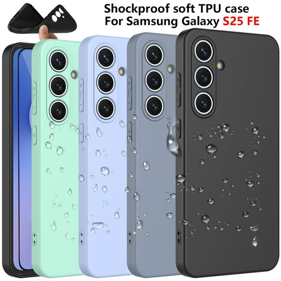 For Samsung Galaxy S25 FE Case Silicone Cover, Tekcoo Shockproof Rugged Soft Gel Rubber Ultra Slim Protective Cover Anti-Scratch Microfiber Lining Cute Phone Case for Galaxy S25 FE - Black