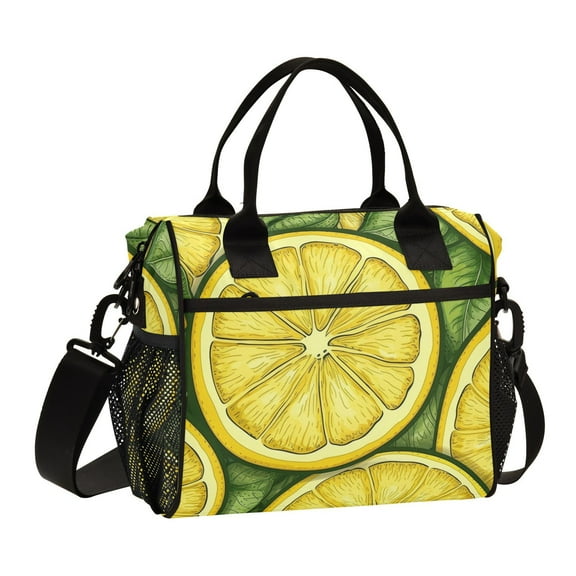 Ckdifva Lemon and Leaves Cooler Bag Cooler Cooling Tote Lunch Bag Lunch Box Front Pocket with Shoulder Strap