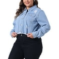 thumbnail image 4 of Agnes Orinda Women's Plus Size Denim Jackets Washed Button Front Long Sleeve Ripped Frayed Crop Denim Jacket 2X Blue, 4 of 5