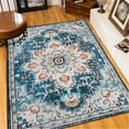 thumbnail image 2 of 5x7 Washable Area Rug, Vintage Look, Non-slip For Living Room Hallway, Blue And Beige Flowers Flair, Kitchen, 2 of 2