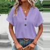 thumbnail image 1 of Women's Casual V-Neck Short Sleeve T-Shirt Soft Polyester Button Top Fashion Solid Color Blouse for Daily Work Vacation Party Spring Summer Fall, 1 of 8