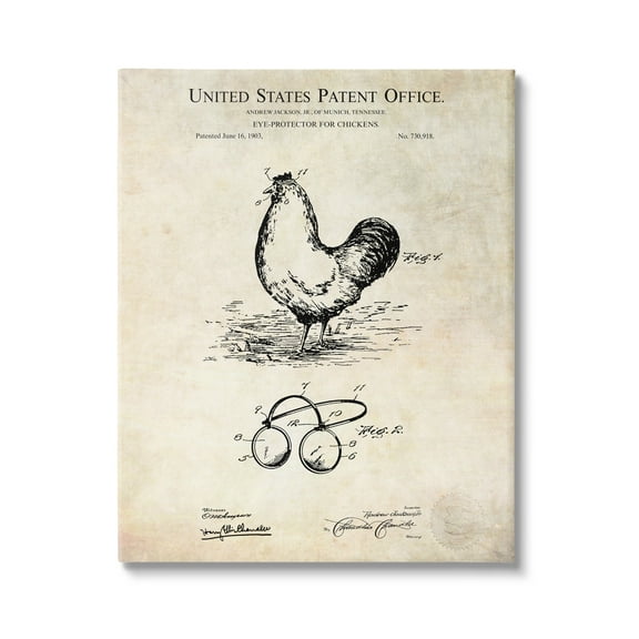 Stupell Industries Vintage Style Chicken Eye Protection Patent Blueprint Diagram Canvas Wall Art, 16 x 20, Design by Karl Hronek