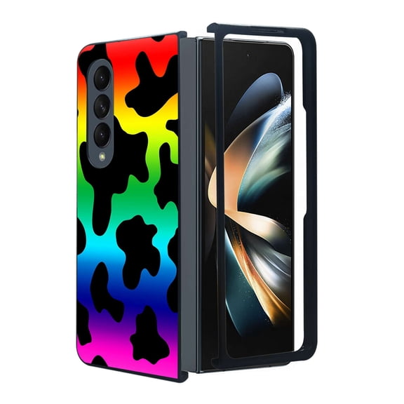 ANJ  Protective Snap-On Design Printed Case Compatible with Samsung Galaxy Z Fold 4 - Rainbow Cow Print