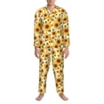 thumbnail image 3 of Naloa Yellow Polka Dot Sunflower Men’s Pajamas Set - Long Sleeve Button Down Sleep Shirt and Pajama Bottoms Sleepwear Set-Medium, 3 of 7
