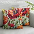 thumbnail image 3 of ONETECH  Ink Oil Painting Watercolor Retro Red Orange Pink Poppy Flowers Decorative Lumbar Throw Pillow Cover Case Home Living Room Bed Sofa Car Cotton Linen Rectangular, 3 of 5