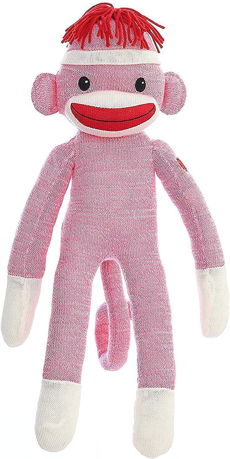 Made by Aliens 20" Adorable Sock Monkey, Soft Plush Knitted Stuffed Animal Toy Gift - for Kids, Babies, Teens, Girls and Boys Baby Doll Present Gift Mother's Day Birthday Graduation Puppet (Pink)