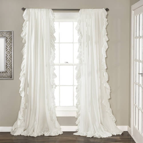 Farmhouse Shabby Chic Country Lace Edged Ivory Curtains Set Panels Drapes 84"