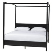 Baxton Studio Primrose Mid-Century Canopy Bed, King, Black