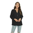 thumbnail image 4 of Aosijia Women Button Tops Small V Neck Openwork Embroidered Wavy Shirt Long Sleeve Loose Blouse Black, 4 of 8