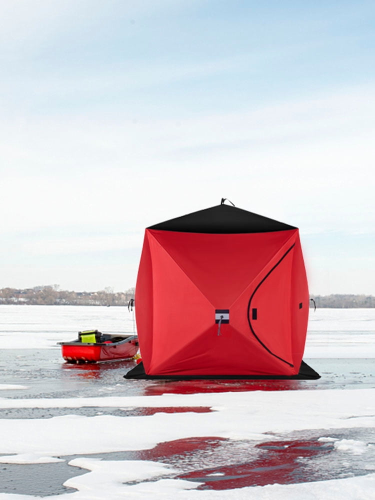 VEVORbrand Waterproof Pop-Up 2-Person Carrying Bag Ice Fishing Shelter with  Detachable Ventilation Windows, 300D Oxford Fabric Zippered Door Shanty for Outdoor  Fishing, Red 