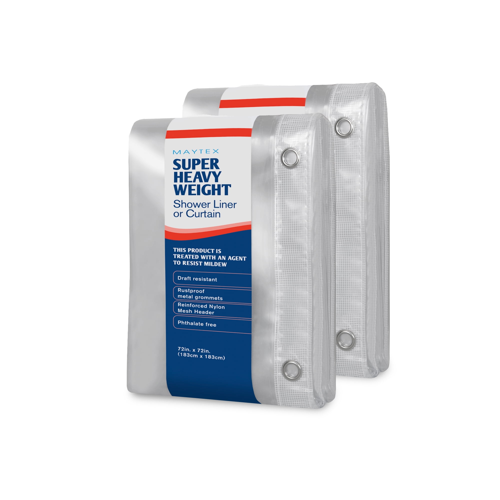 2-Pack Maytex Super Heavyweight Premium 10-Gauge Shower Curtain or Liner 72" x 72", Clear
