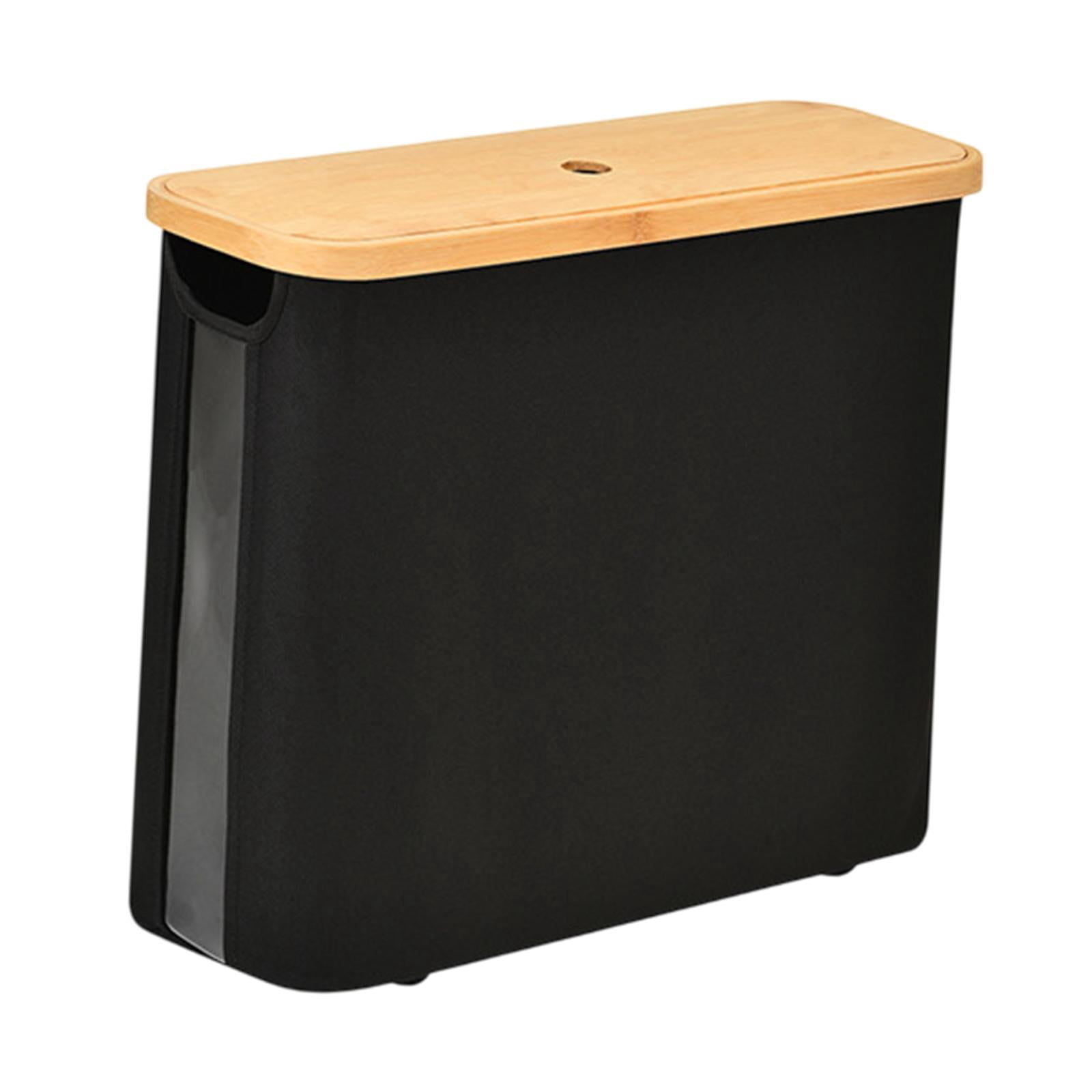 Fiocias Toilet Paper Holder Multifunctional Accessories Container with Bamboo Lid Toilet Black
