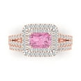 thumbnail image 2 of Clara Pucci 14K Rose Gold Emerald Cut 1Ct Simulated Pink Diamond Engagement Ring + Matching Band - Luxury Box Included, 2 of 7