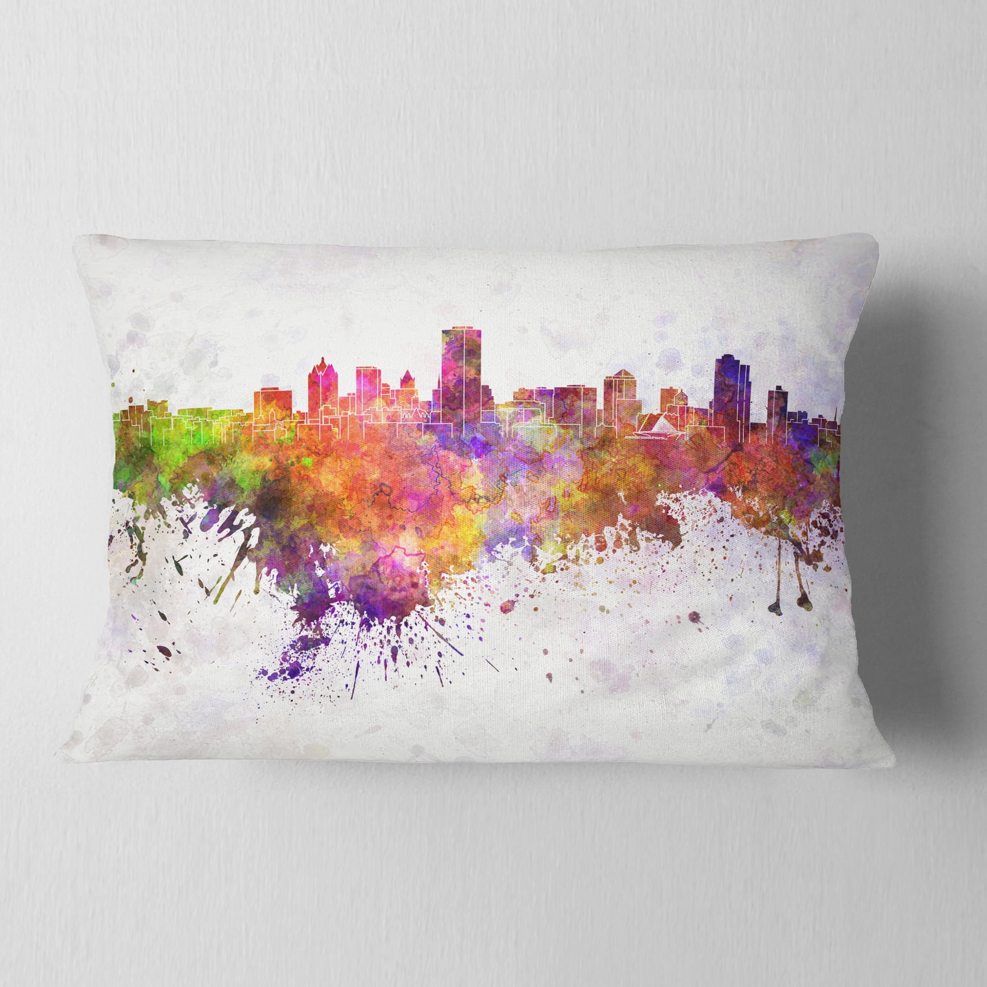 Designart Milwaukee Skyline - Cityscape Throw Pillow - 12x20