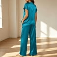 thumbnail image 4 of Silk Pajamas for Women 2 Piece Satin Pjs Cap Short Sleeve Sleepwear V Neck Shirt Long Pant Lounge Sets Dark Blue XXL(XXL), 4 of 6