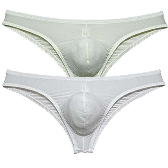 Botmois 2 PACK Micro Briefs Men's Underwear Bikini Pucker Back Male Slip Low-rise Brazil Underpants Ultrathin Comfy Beach Brief Silky 2P-light army green/white M