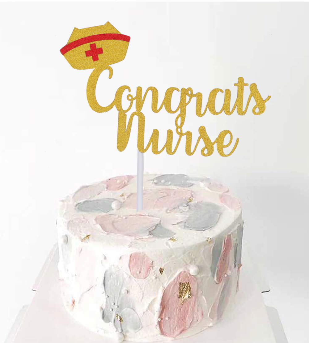 Congrats Nurse Cake Topper Gold Glitter Cake Pick for Nurse Graduation