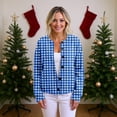 thumbnail image 2 of Women's Gingham Knit Cardigan Sweater, Crew Neck Button Front Long Sleeve Casual Top for Fall Winter Everyday Wear, 2 of 6