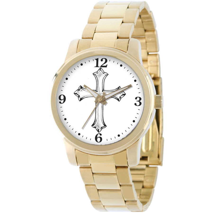 Men's Cross Religious Bracelet Watch, Gold by EWatchFactory