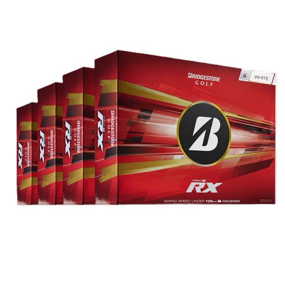 Pelotas de golf Bridgestone Tour B RX blancas, paquete de 4 docenas