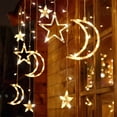 thumbnail image 2 of 138 LED Star Moon Curtain Fairy String Light with 8 Flashing Modes, Garden, Home, Room decor for Christmas, Wedding, Party, Bedroom, Patio, Front Porch, Camping, Warm White, 2 of 8