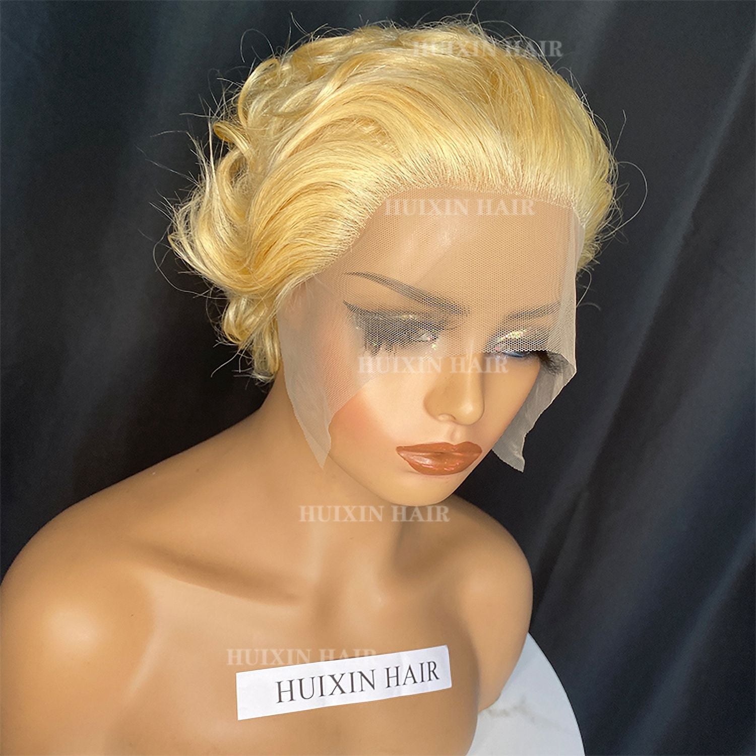 Huixin Hair 13x1 Pixie Cut With Blonde Color Short Human Hair Curl Wig