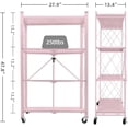 thumbnail image 3 of Storage Shelves 4-Tier Foldable, Metal Organizer and Storage Rack for Bathroom Kitchen, Display Storage Shelf with Wheels, No Assembly Shelving Unit for Pantry and Garage 4 Hooks, Pink, 3 of 6