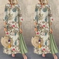 thumbnail image 1 of KOMOO Women's Oversized Linen Dress Retro Floral Patchwork Dress Half Sleeve Swing Long Dress, 1 of 7