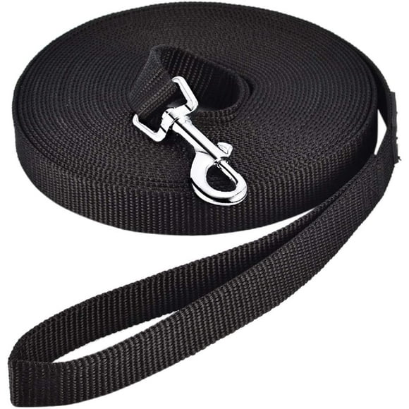 SHAR Laisse pour Chien (15 m Noir), Laisse de Dressage pour Chien avec Poignée Longue Chien Longue Sangle en Nylon Mains Libres pour Petits à Grands Chiens Animal de Compagnie Promenade Jogging