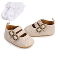thumbnail image 3 of AVAIL Baby Girl Shoes PU Leather Sandals with Lace Sock - Hook Strap，Soft Soled Anti-slip Infant Boy Shoes, 3 of 4