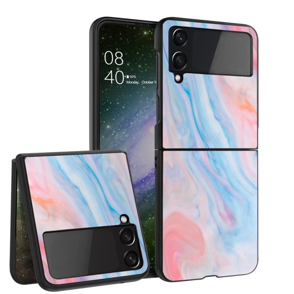 ANJ Hard Protective Printed Case Cover Compatible with Samsung Galaxy Z Flip 4 - Rainbow Marbling