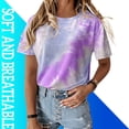 thumbnail image 4 of pitrice Femmes T-shirt Col Rond Manches Courtes Cravate-Teinte Imprimé Casual Top, Bleu, M Violet M, 4 of 6